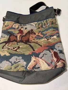 Handmade Lotus Tapestry Equestrian Crossbody Bag in Multi-Color
